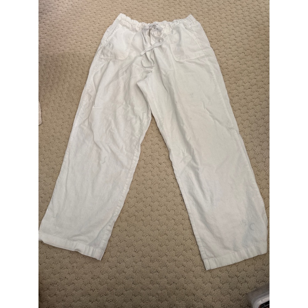 Kim Rogers White Linen Blend Wide Leg Drawstring Pants Womens XL Casual Summer
